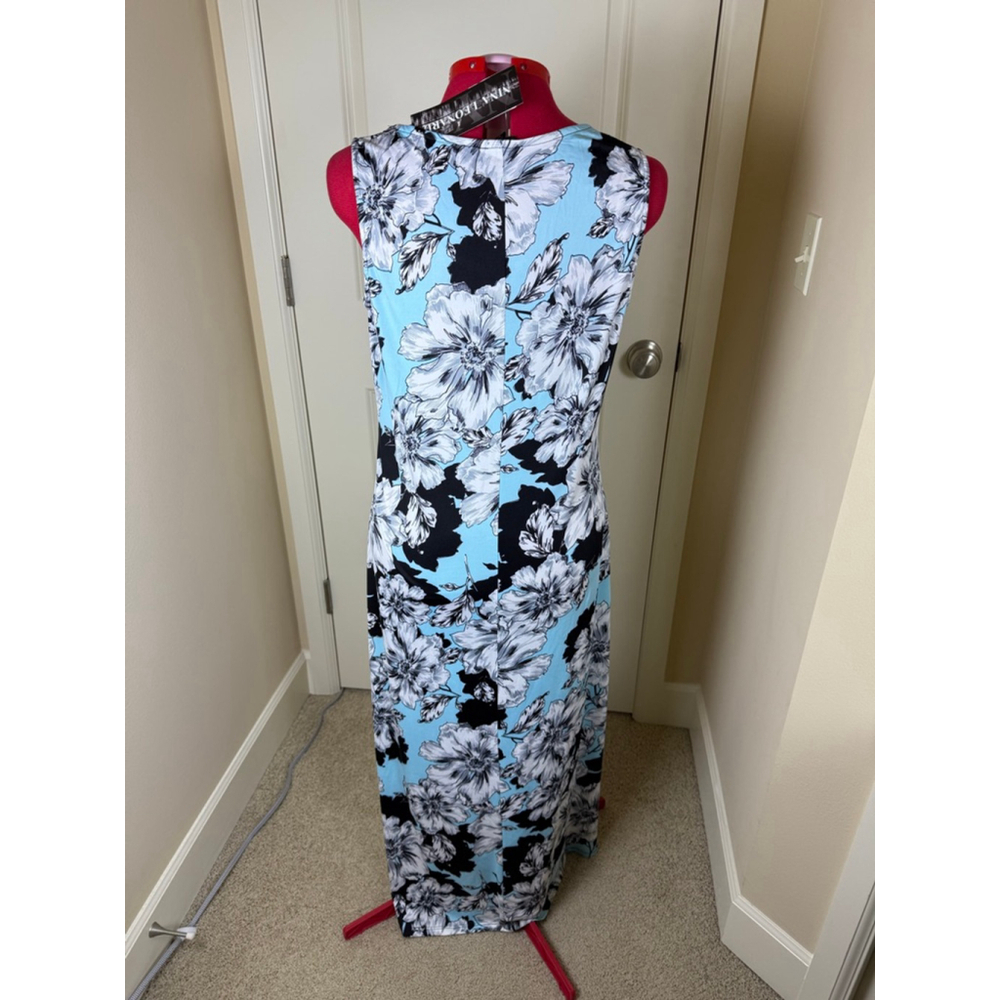 NWT Women's Nina Leonard Blue Black White Floral Sleeveless Maxi Dress XL - Picture 5 of 10